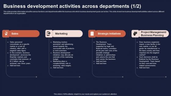 Overview Of Business Growth Plan And Tactics Business Development Activities Across Departments Portrait PDF