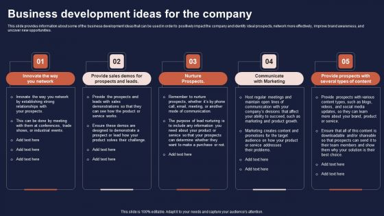 Overview Of Business Growth Plan And Tactics Business Development Ideas For The Company Formats PDF