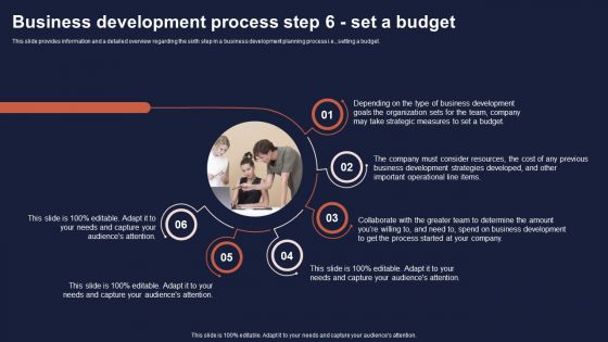 Overview Of Business Growth Plan And Tactics Business Development Process Step 6 Set A Budget Topics PDF