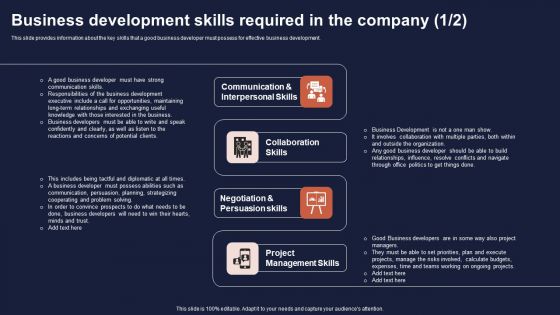 Overview Of Business Growth Plan And Tactics Business Development Skills Required In The Company Information PDF