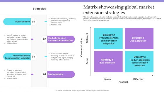 Overview Of Extension Technique Matrix Showcasing Global Market Extension Strategies Graphics PDF Overview Of Extension Technique Matrix Showcasing Global Market Extension Strategies Graphics PDF
