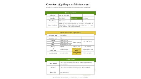 Overview Of Gallery E Exhibition Event One Pager Sample Example Document Overview Of Gallery E Exhibition Event One Pager Sample Example Document