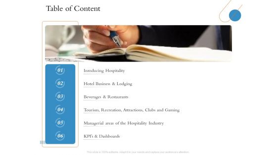 Overview Of Hospitality Industry Table Of Content Ppt Professional Template PDF