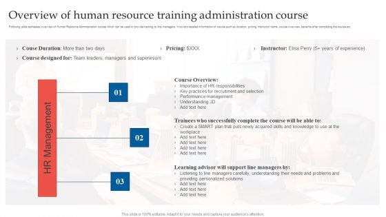 Overview Of Human Resource Training Administration Course Ppt Summary Templates PDF