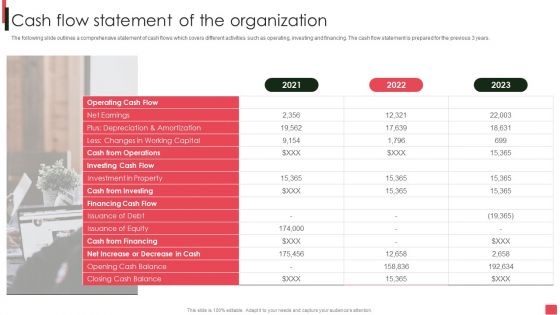 Overview Of Organizational Cash Flow Statement Of The Organization Infographics PDF