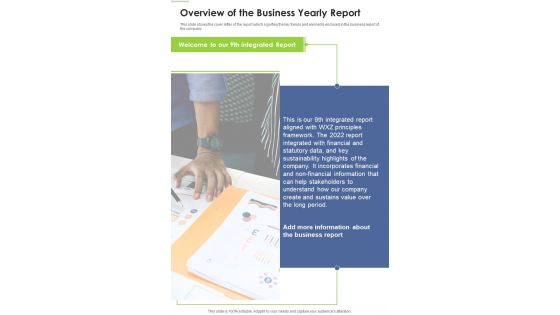 Overview Of The Business Yearly Report One Pager Documents