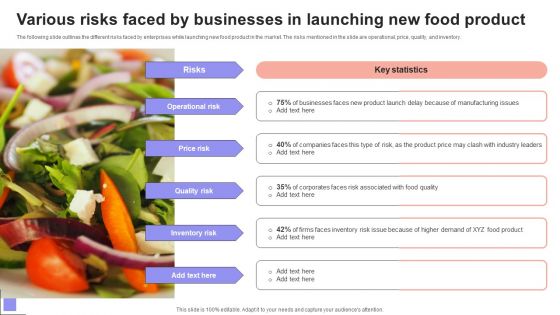 Overview Of The Food Various Risks Faced By Businesses In Launching New Food Mockup PDF