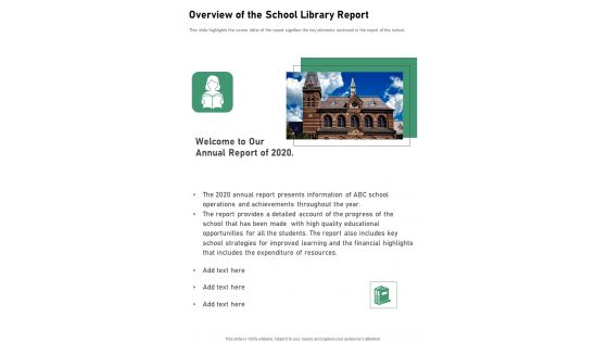 Overview Of The School Library Report One Pager Documents