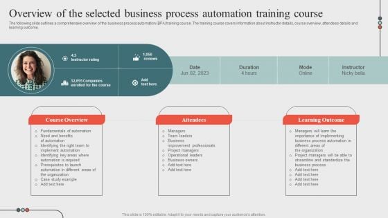 Overview Of The Selected Business Process Automationoptimizing Business Processes Through Automation Introduction PDF