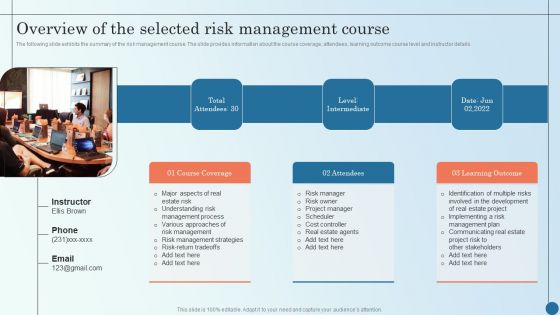 Overview Of The Selected Risk Management Course Managing Commercial Property Risks Graphics PDF