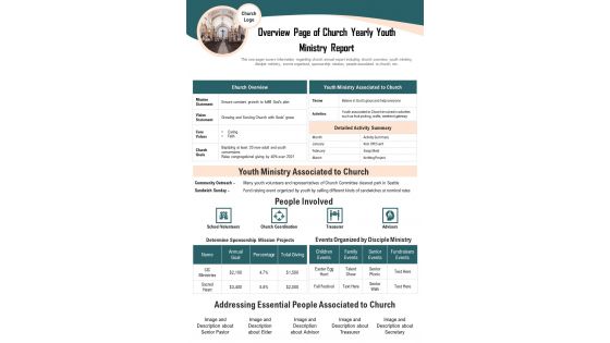 Overview Page Of Church Yearly Youth Ministry Report PDF Document PPT Template