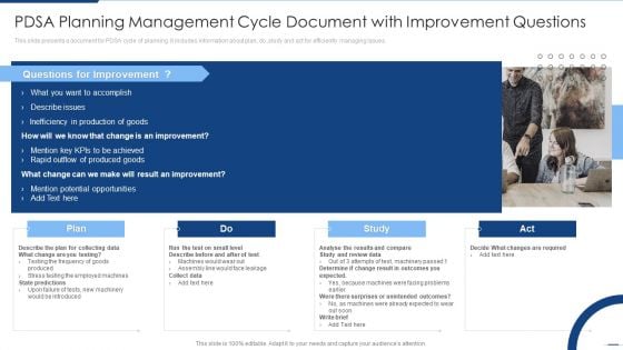 PDSA Planning Management Cycle Document With Improvement Questions Background PDF