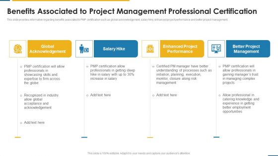 PMP Certification Criteria IT Benefits Associated To Project Management Professional Certification Ppt Outline Design Inspiration PDF