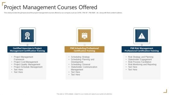 PMP Certification Project Management Courses Offered Ppt Professional Maker PDF
