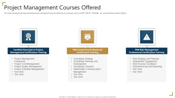 PMP Certification Project Management Courses Offered Ppt Professional Maker PDF