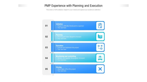 PMP Experience With Planning And Execution Ppt PowerPoint Presentation Styles Clipart Images PDF