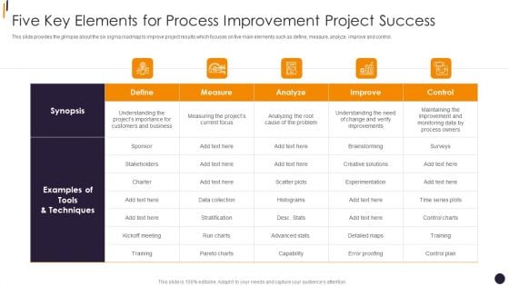 PMP Tools Five Key Elements For Process Improvement Project Success Slides PDF