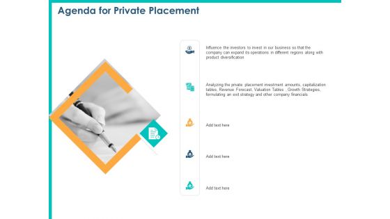 PPM Private Equity Agenda For Private Placement Ppt PowerPoint Presentation Model Summary PDF