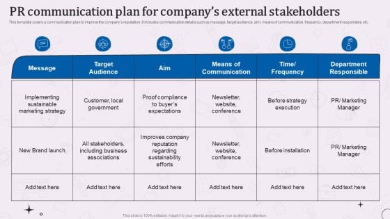 PR Communication Plan For Companys External Stakeholders Summary PDF PR Communication Plan For Companys External Stakeholders Summary PDF
