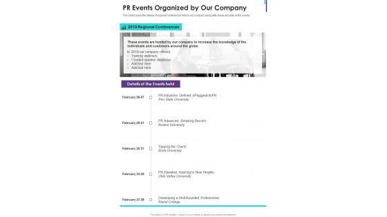 PR Events Organized By Our Company One Pager Documents