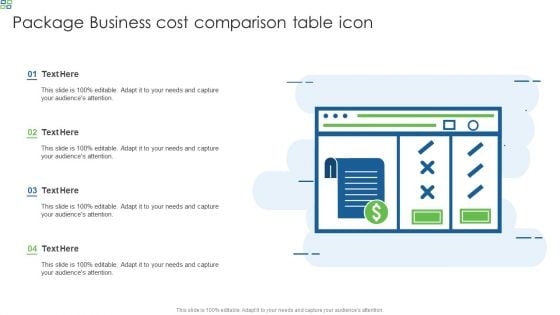 Package Business Cost Comparison Table Icon Graphics PDF