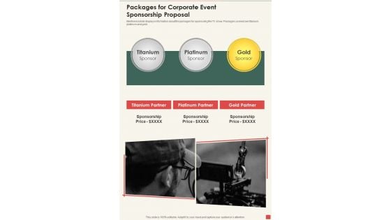 Packages For Corporate Event Sponsorship Proposal One Pager Sample Example Document Packages For Corporate Event Sponsorship Proposal One Pager Sample Example Document