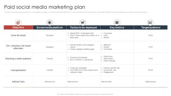 Paid Advertising Techniques To Enhance Business Sales Paid Social Media Marketing Plan Slides PDF