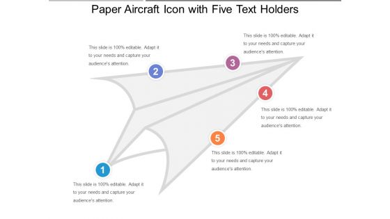 Paper Aircraft Icon With Five Text Holders Ppt PowerPoint Presentation File Smartart PDF