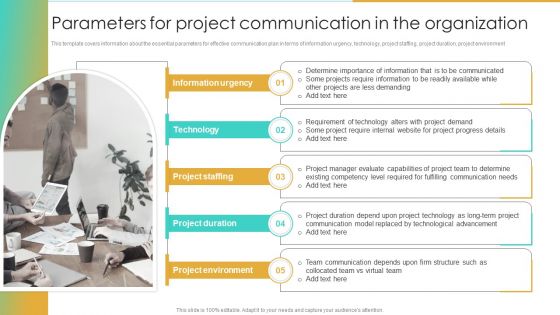 Parameters For Project Communication In The Organization Enterprise Communication Tactics Demonstration PDF