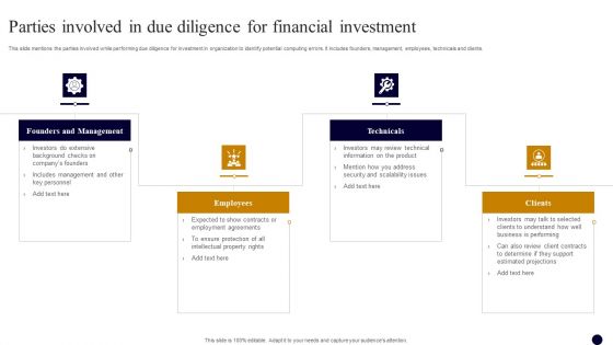 Parties Involved In Due Diligence For Financial Investment Download PDF