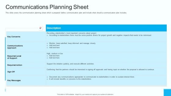 Partner Engagement Strategy Initiative Communications Planning Sheet Download PDF