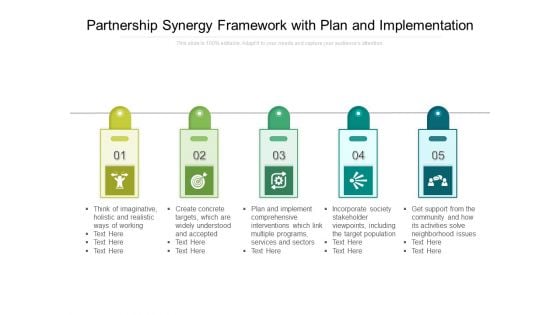 Partnership Synergy Framework With Plan And Implementation Ppt PowerPoint Presentation File Background Image PDF