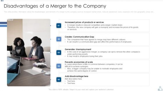 Partnership Tactical Plan To Promote Expansion And Value Formation Disadvantages Of A Merger To The Company Guidelines PDF