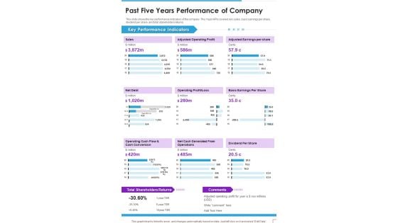 Past Five Years Performance Of Company Template 346 One Pager Documents