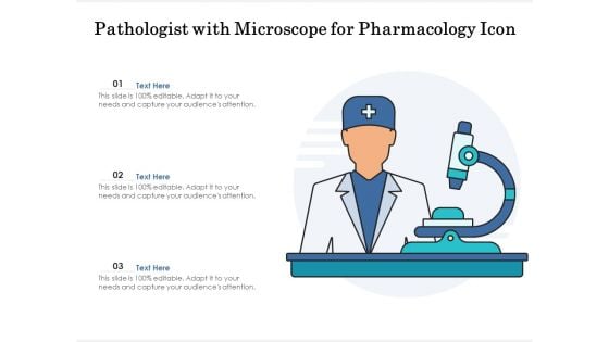 Pathologist With Microscope For Pharmacology Icon Ppt PowerPoint Presentation Model Examples PDF