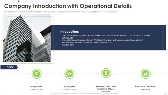 Paths To Inorganic Expansion Company Introduction With Operational Details Ppt Professional Slideshow PDF