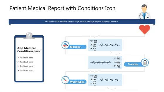 Patient Medical Report With Conditions Icon Ppt Infographic Template Introduction PDF