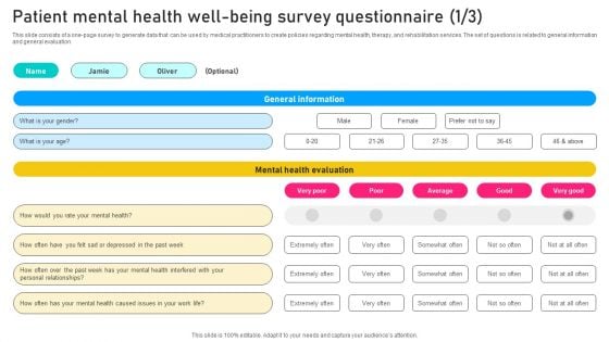 Patient Mental Health Well Being Survey Questionnaire Survey SS