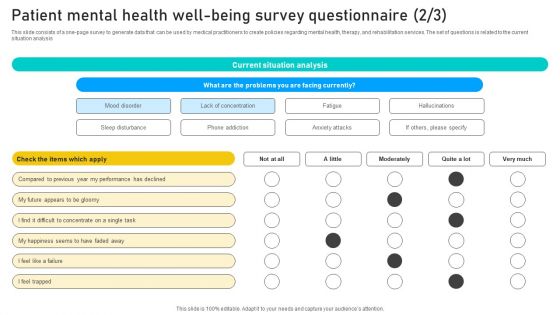 Patient Mental Health Well Being Survey Questionnaire Survey SS