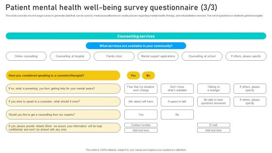 Patient Mental Health Well Being Survey Questionnaire Survey SS
