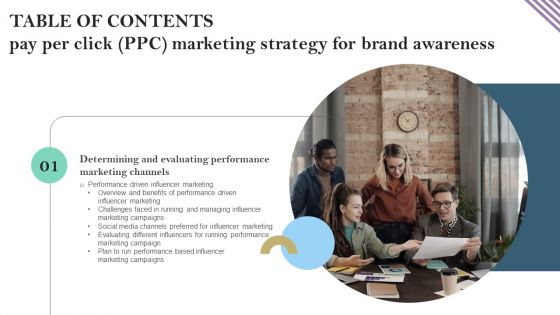 Pay Per Click PPC Marketing Strategy For Brand Awareness Table Of Contents Ppt PowerPoint Presentation File Professional PDF