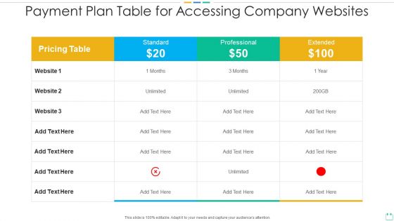 Payment Plan Table For Accessing Company Websites Template PDF