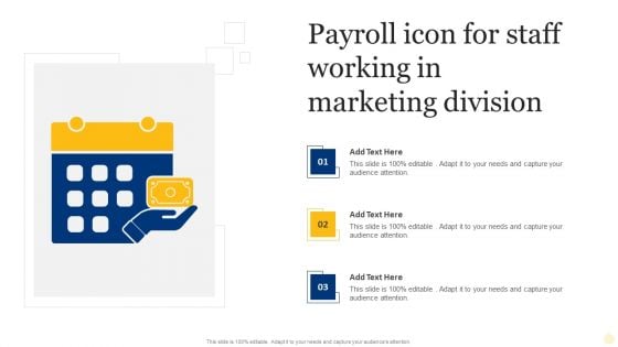 Payroll Icon For Staff Working In Marketing Division Ppt Professional Layout PDF