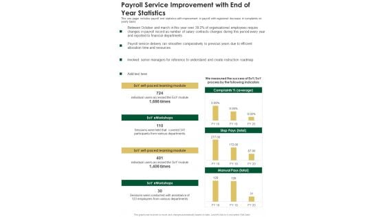 Payroll Service Improvement With End Of Year Statistics One Pager Documents