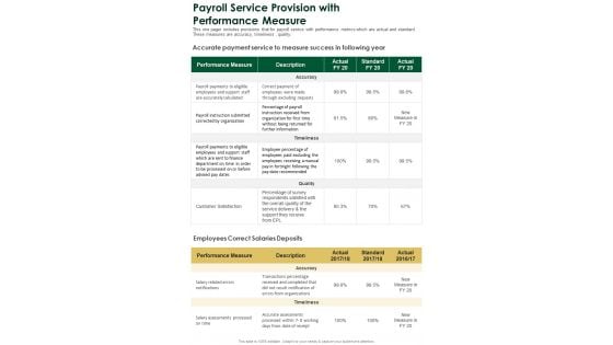 Payroll Service Provision With Performance Measure One Pager Documents