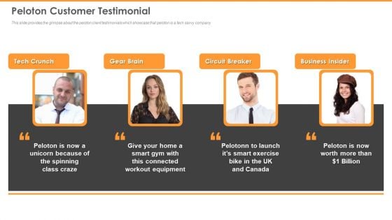 Peloton Capital Raising Elevator Peloton Customer Testimonial Template PDF