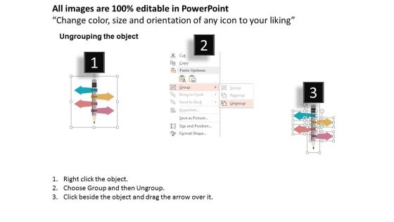 Pencil With Four Sign Borads And Icons Powerpoint Template