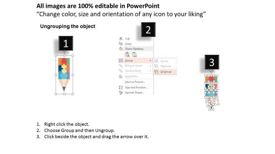 Pencil With Puzzle Design And Icons Powerpoint Template