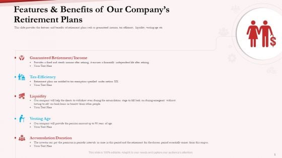Pension Plan Features And Benefits Of Our Companys Retirement Plans Ppt File Introduction PDF