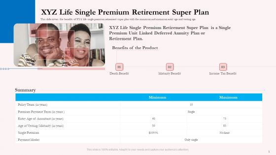 Pension Plan XYZ Life Single Premium Retirement Super Plan Ppt Layouts Infographics PDF